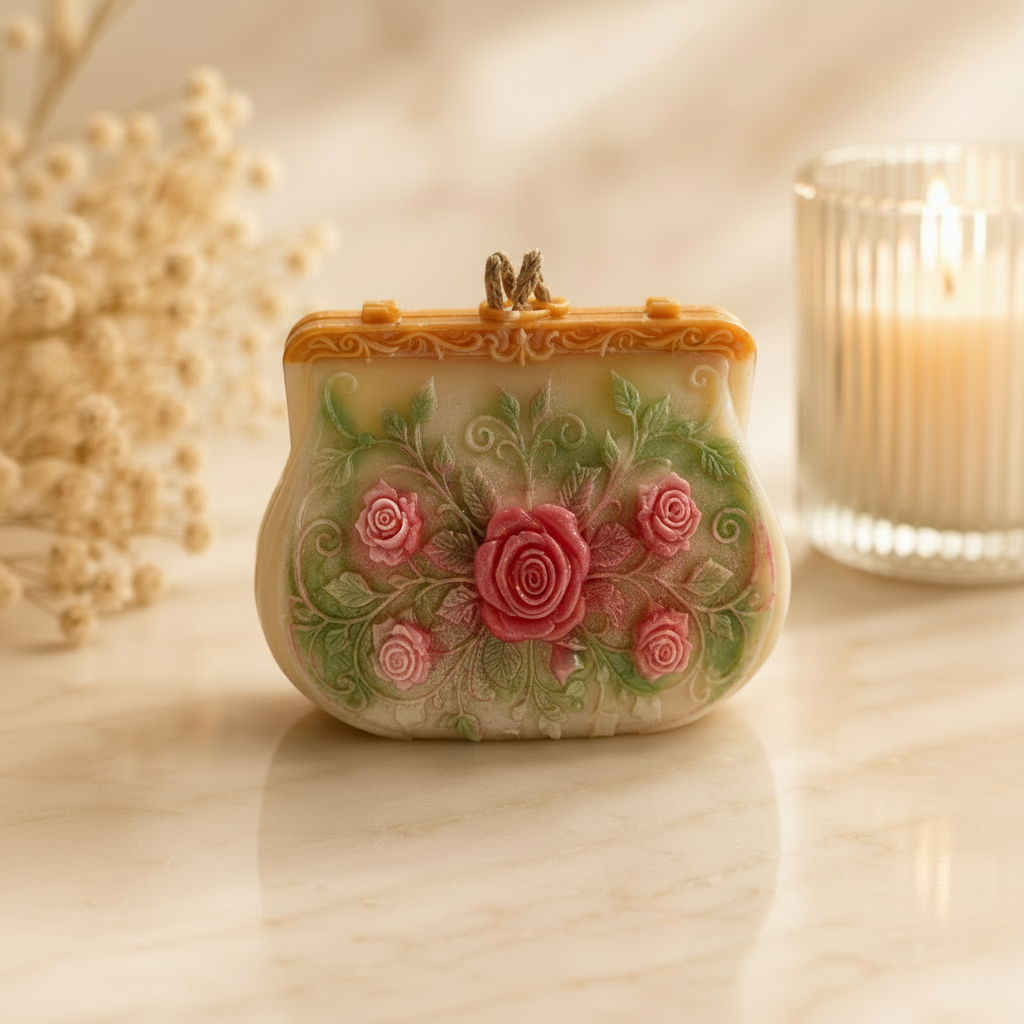 Ivory Gardenia Rose Purse Candle