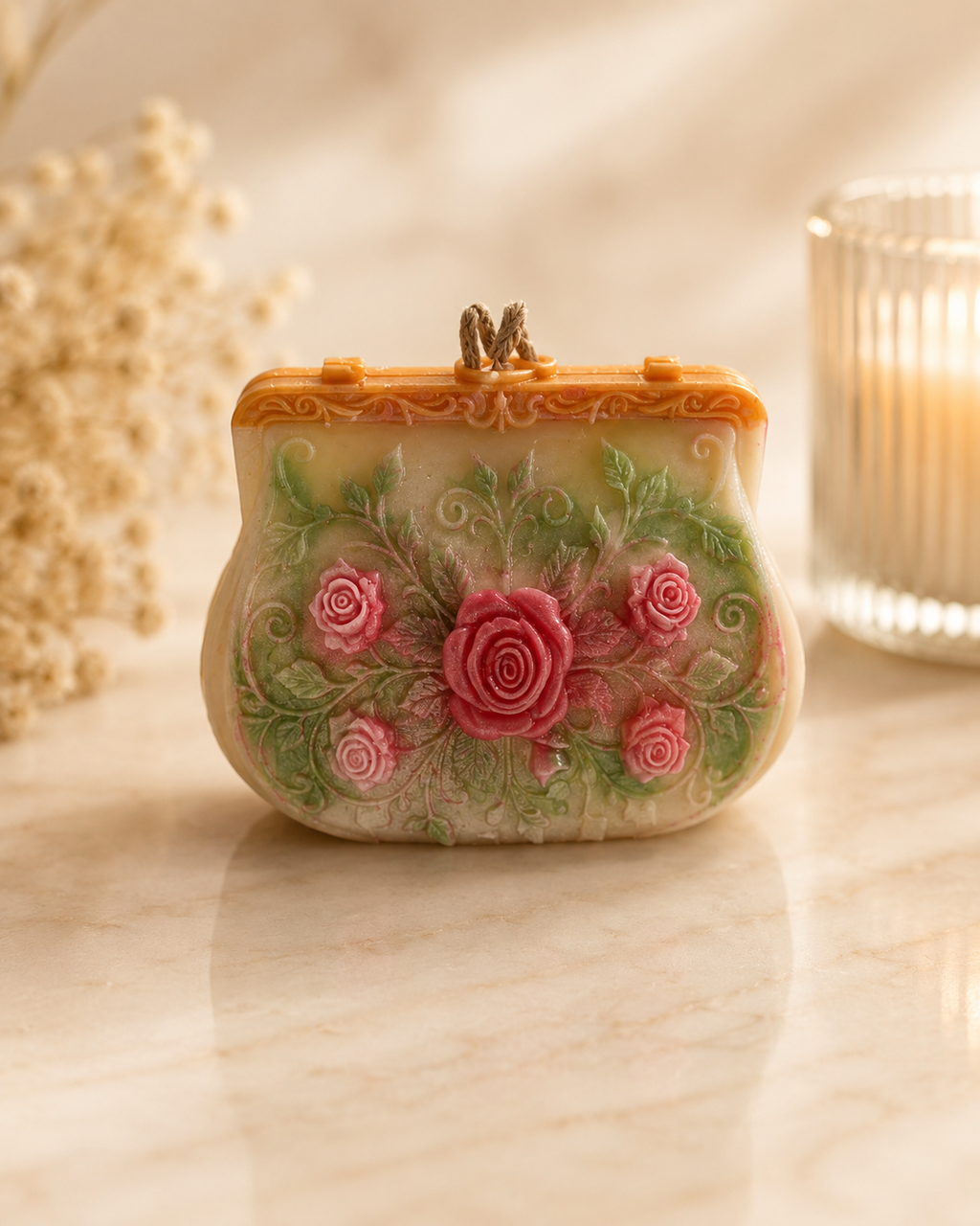 Ivory Gardenia Rose Purse Candle