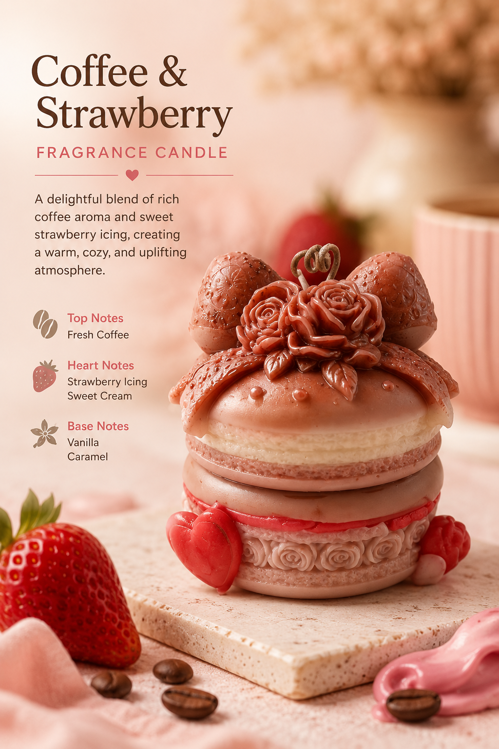 Strawberry Macron Dessert Candle
