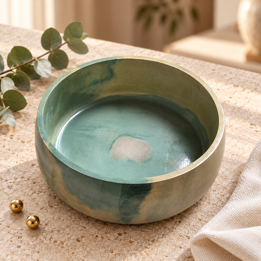 Verdant Gold Handcrafted Concrete Bowl