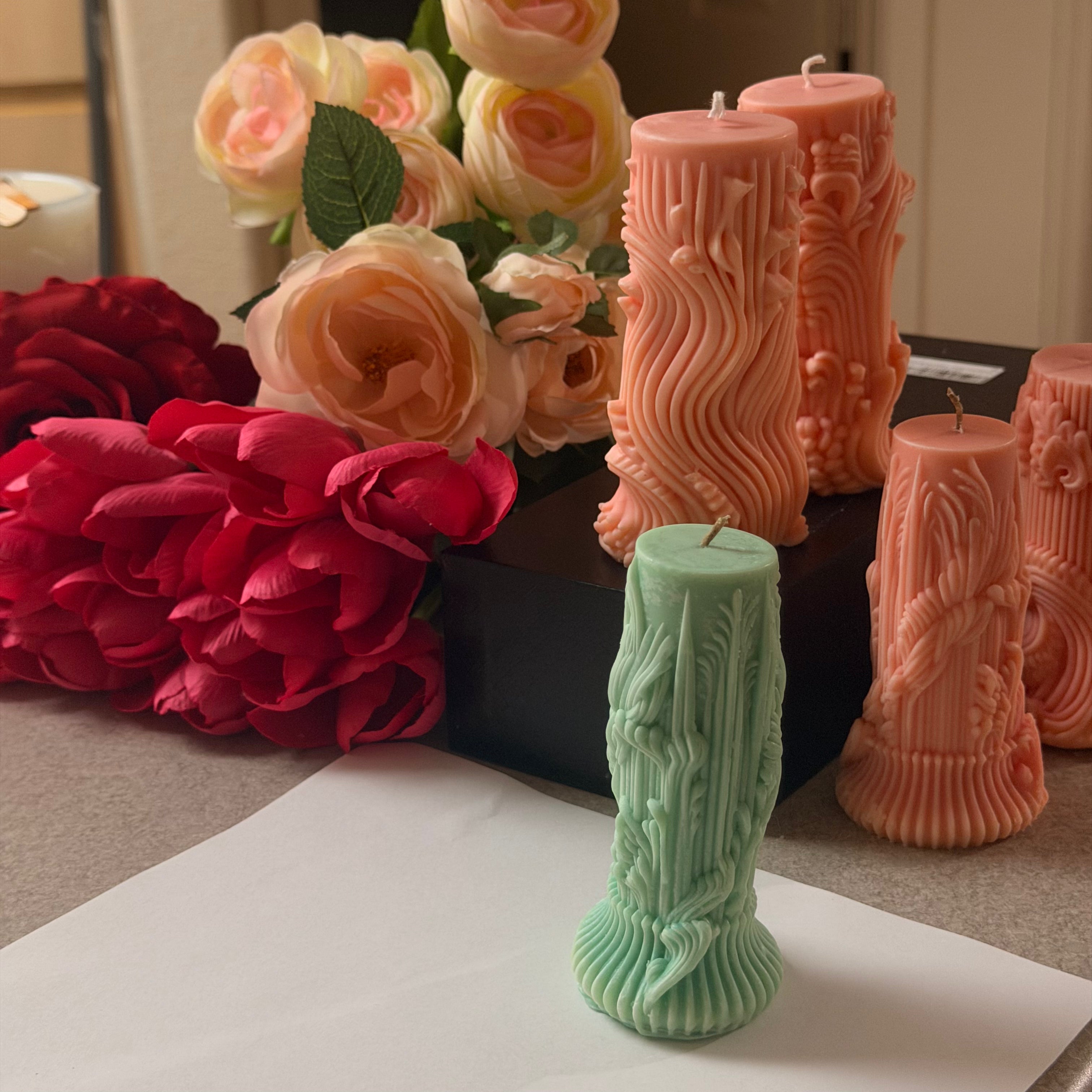 Mint Veil Pillar Candles