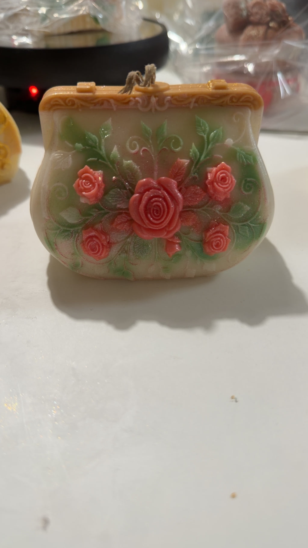 Ivory Gardenia Rose Purse Candle