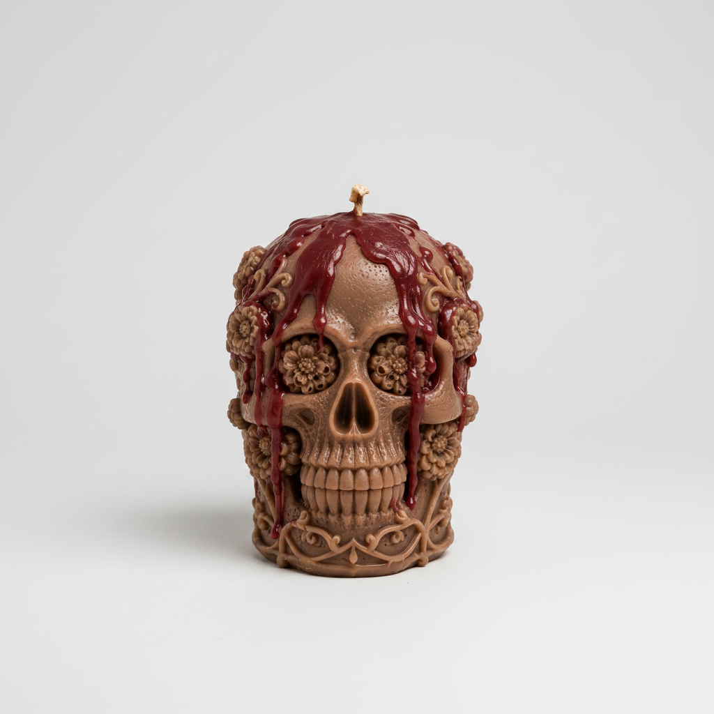 🌸 Floral Skull Sculpted Candle