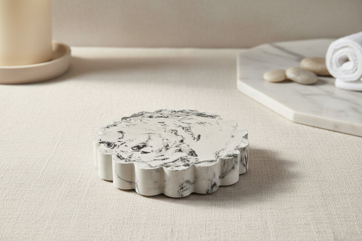Monaco Handcrafted Marble Concrete Scalloped Trinket Tray