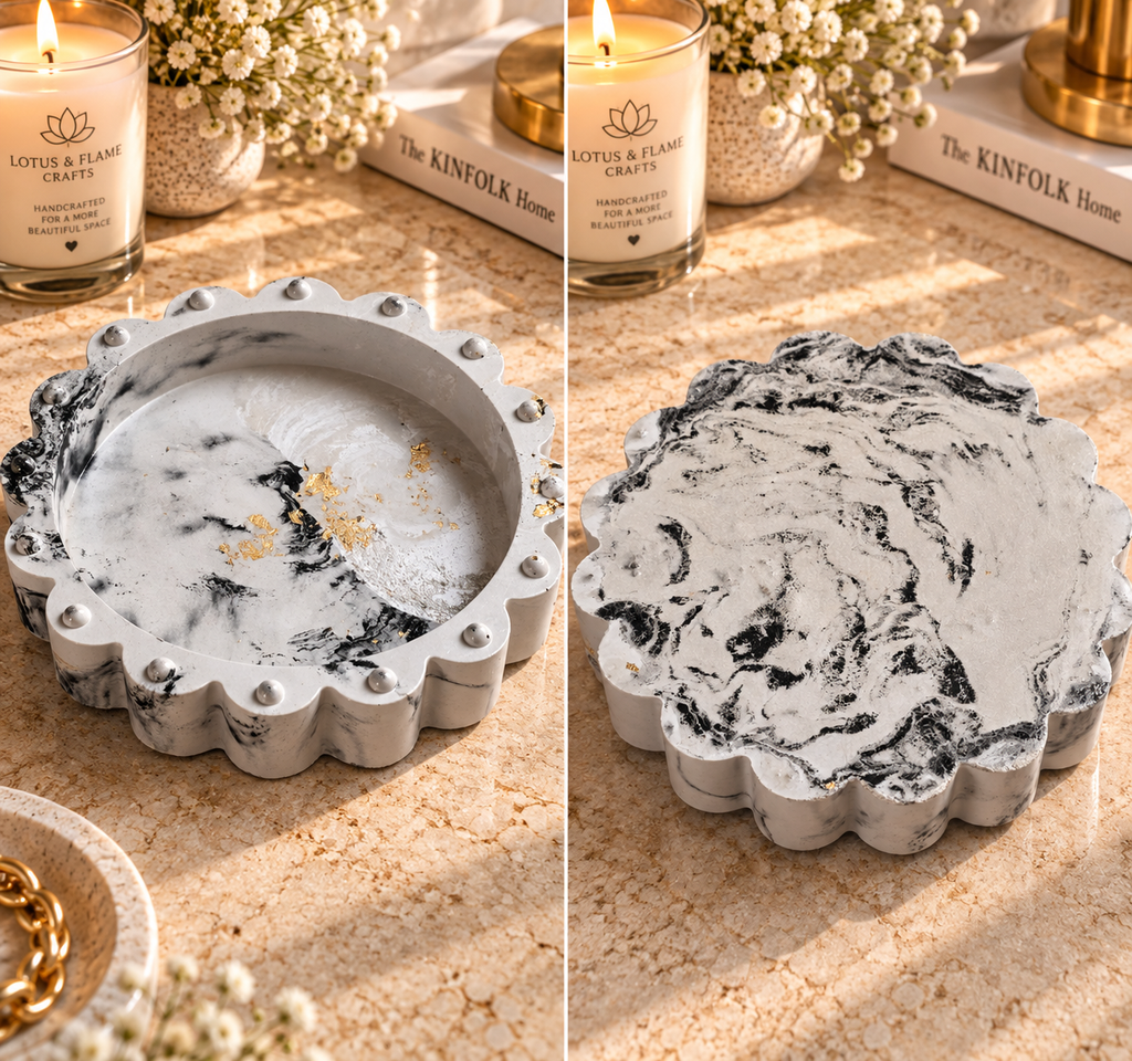 Monaco Handcrafted Marble Concrete Scalloped Trinket Tray