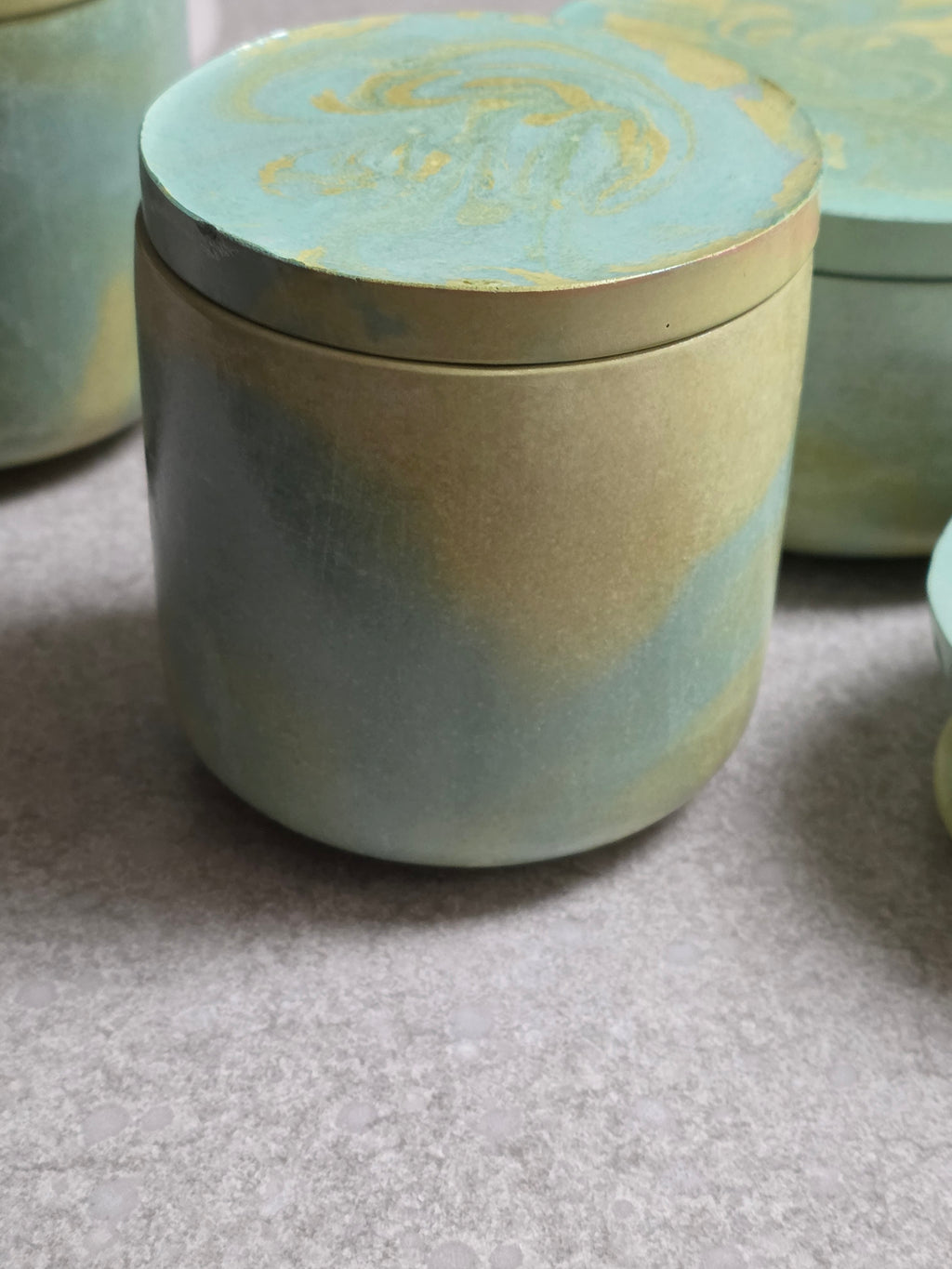 Marble Green & Yellow Handcrafted Cement Jar