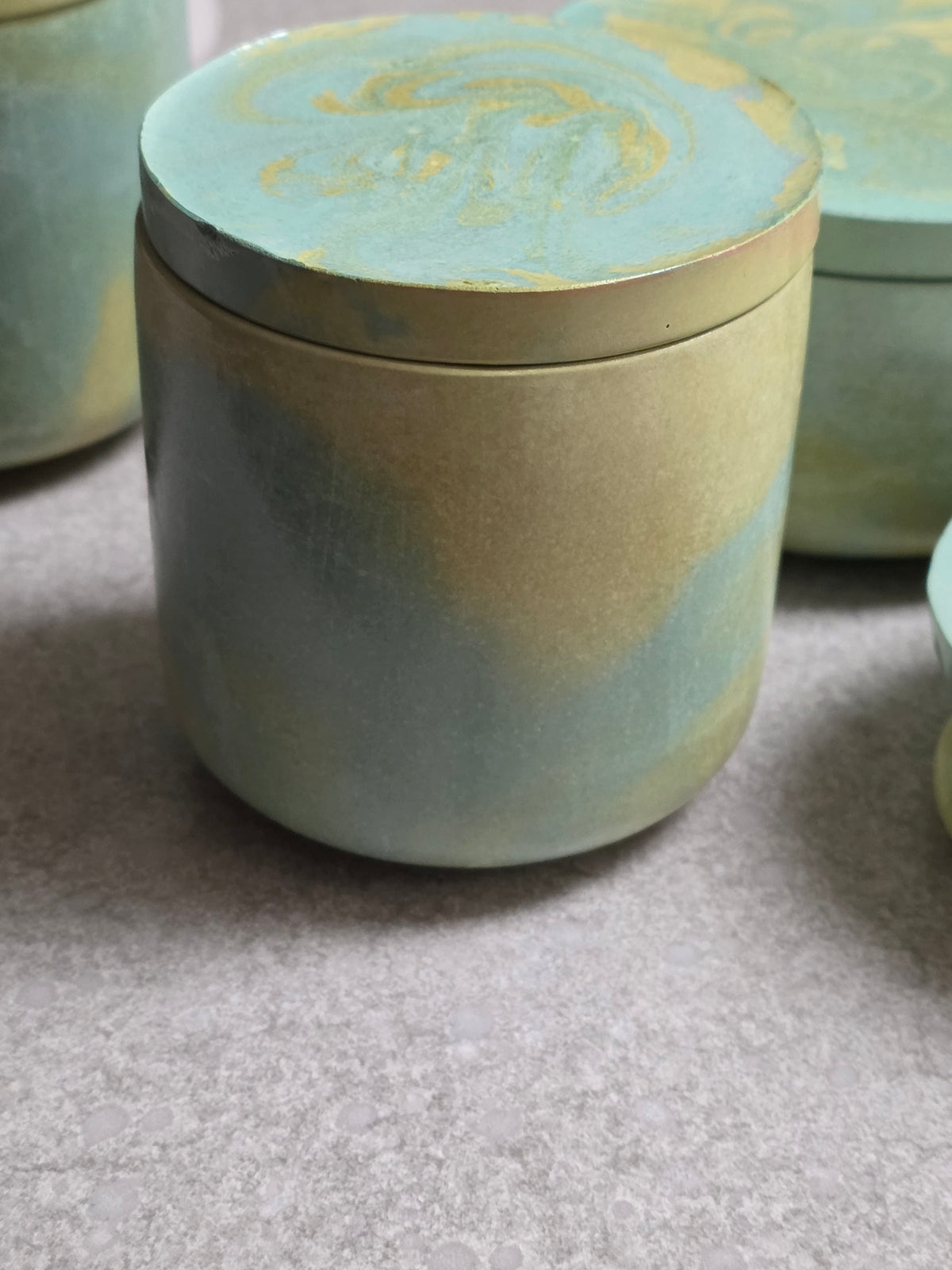 Marble Green & Yellow Handcrafted Cement Jar