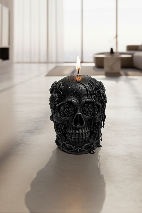 🌸 Floral Skull Sculpted Candle