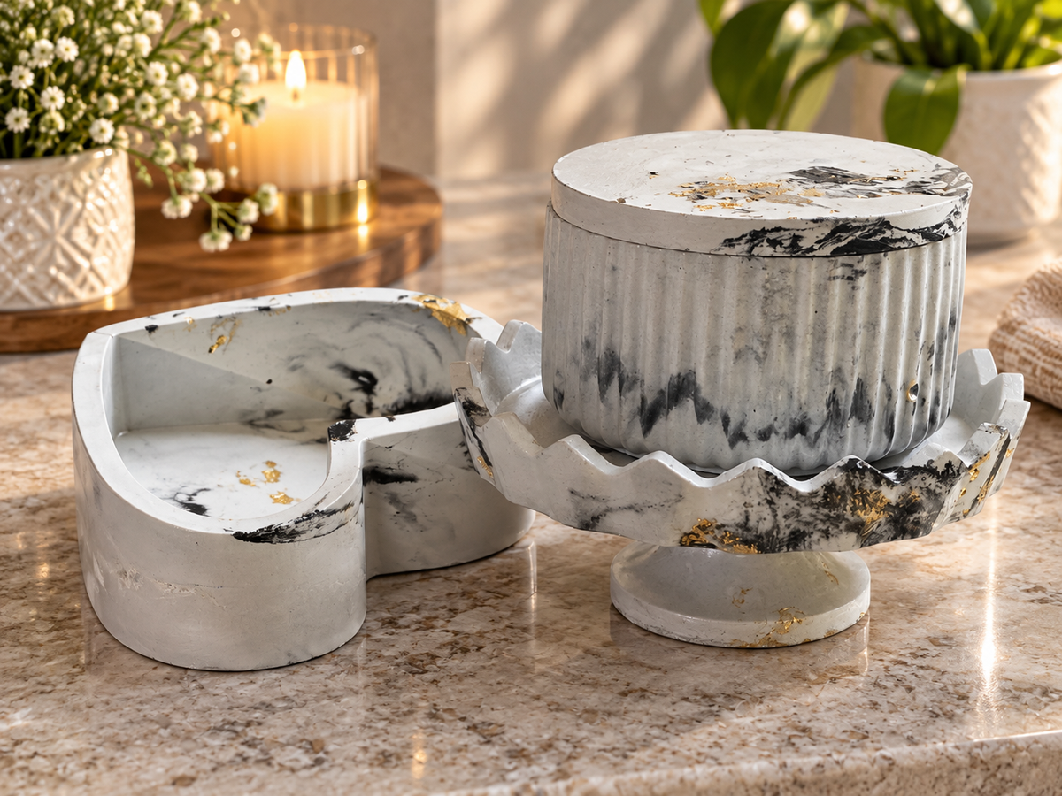 Noir Marble 3-Piece Concrete Vanity & Décor Set