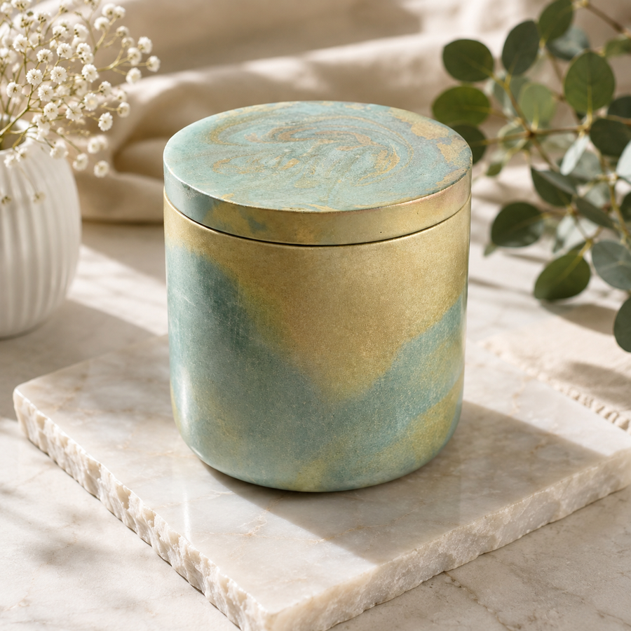 Marble Green & Yellow Handcrafted Cement Jar