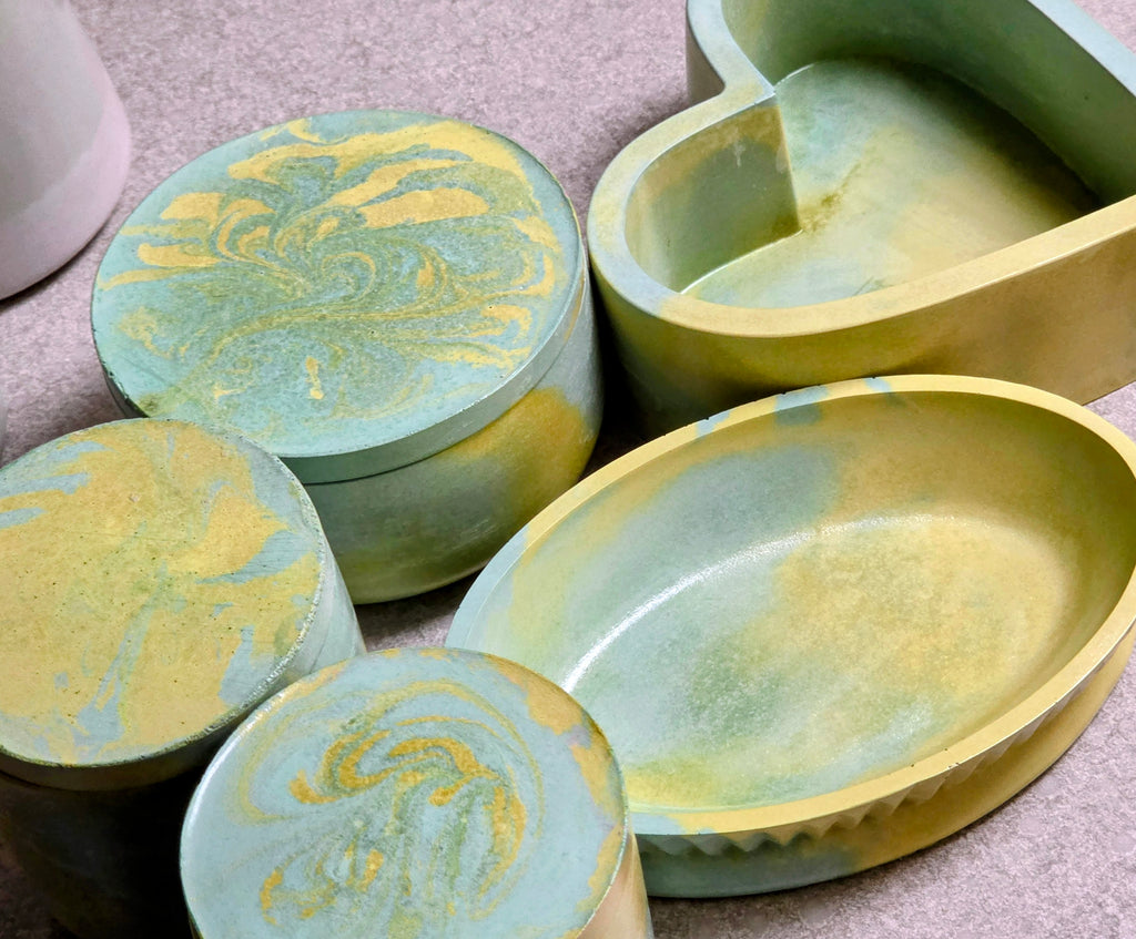Marble Green & Yellow Handcrafted Cement Jar
