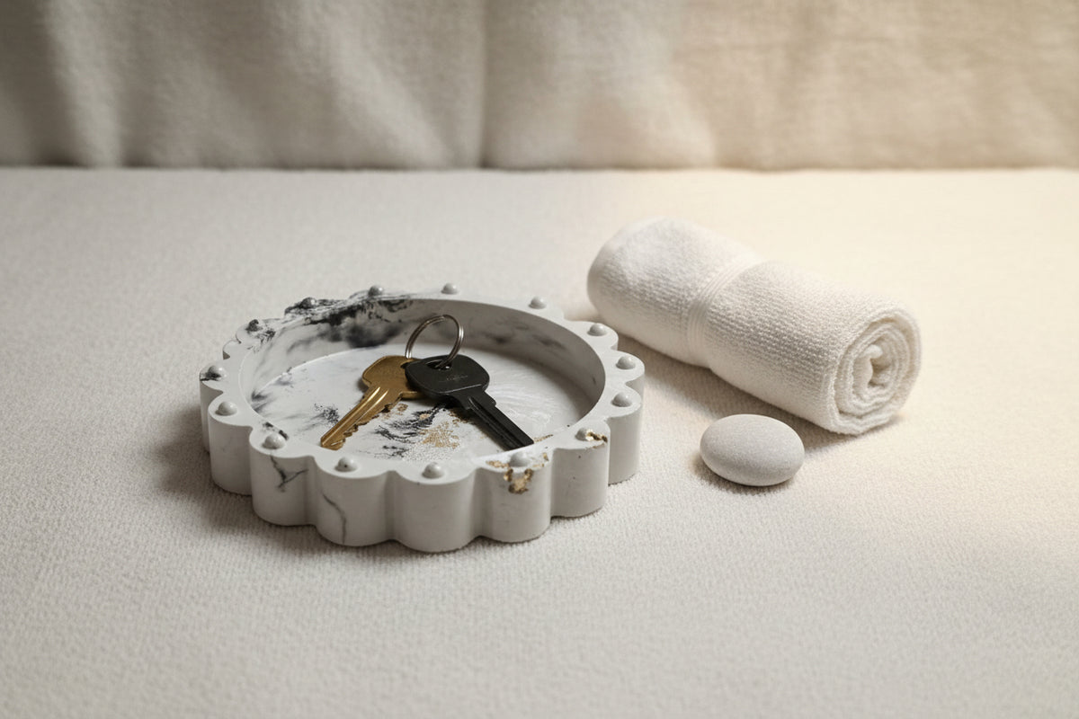 Monaco Handcrafted Marble Concrete Scalloped Trinket Tray