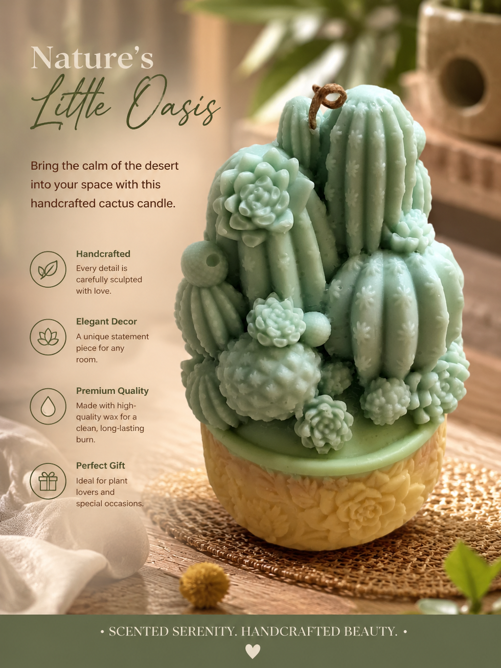 Handcrafted Cactus Garden Candle