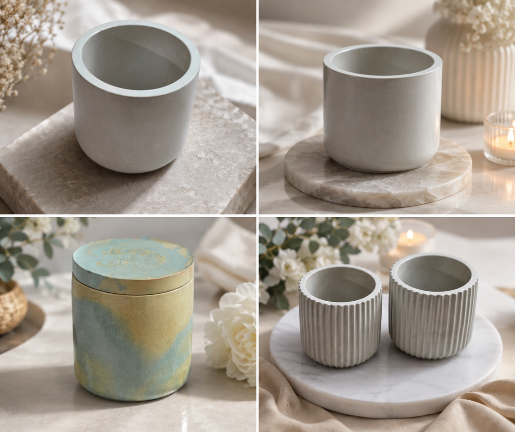 Marble Green & Yellow Handcrafted Cement Jar